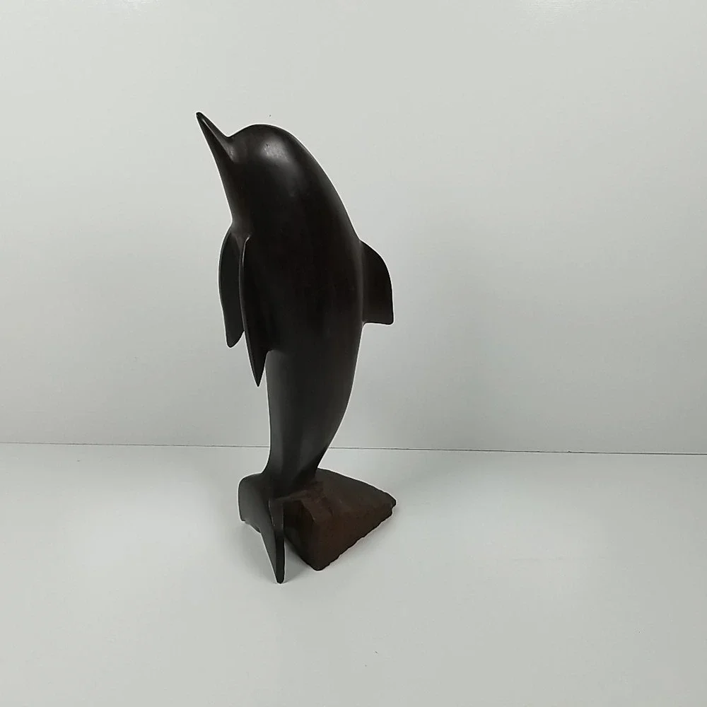 Vintage Ironwood Dolphin Statue Hand Carved Dolphin Decor Marine Coastal Art